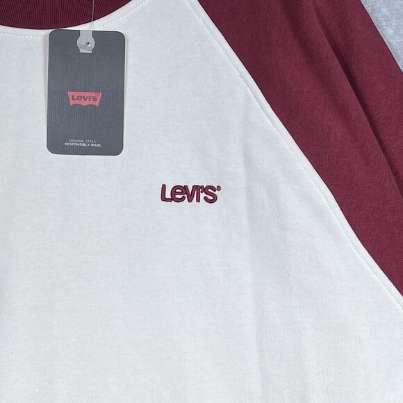 Levis Sweater Mens Large Red White Blue Color block Crew Neck Sweatshirt Relaxed - Picture 3 of 13